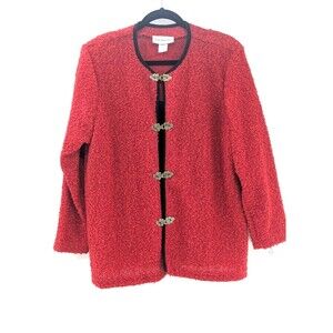 C.D. Daniels Vintage Red Knit Art Deco Clasps Black Trim Blazer Coat Size 1X